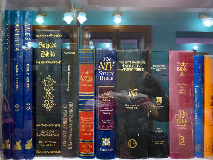 Left: Collections of books.