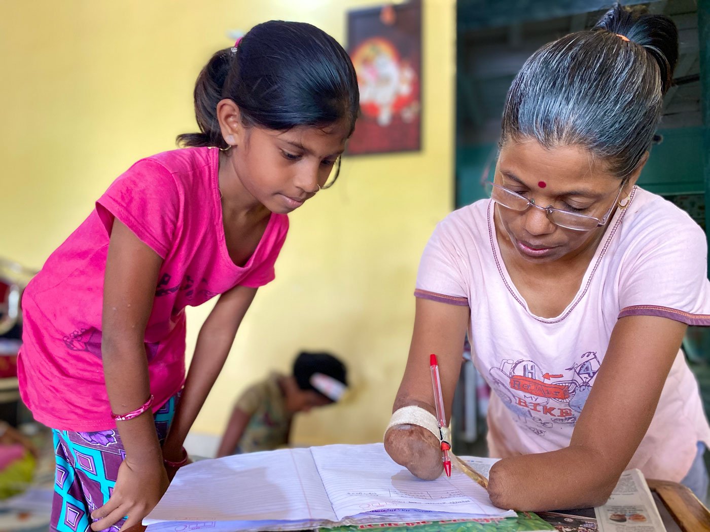 Some of Pratibha's students: 'Their parents are really poor. How will they get a phone for online education?' she asks. 'School has always been my whole world. Being with kids also helps me feel like I am normal again'

