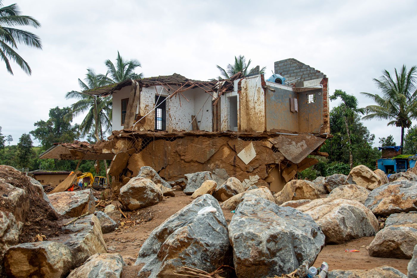 This two storey house was completely destroyed by tumbling rocks which came in the flood