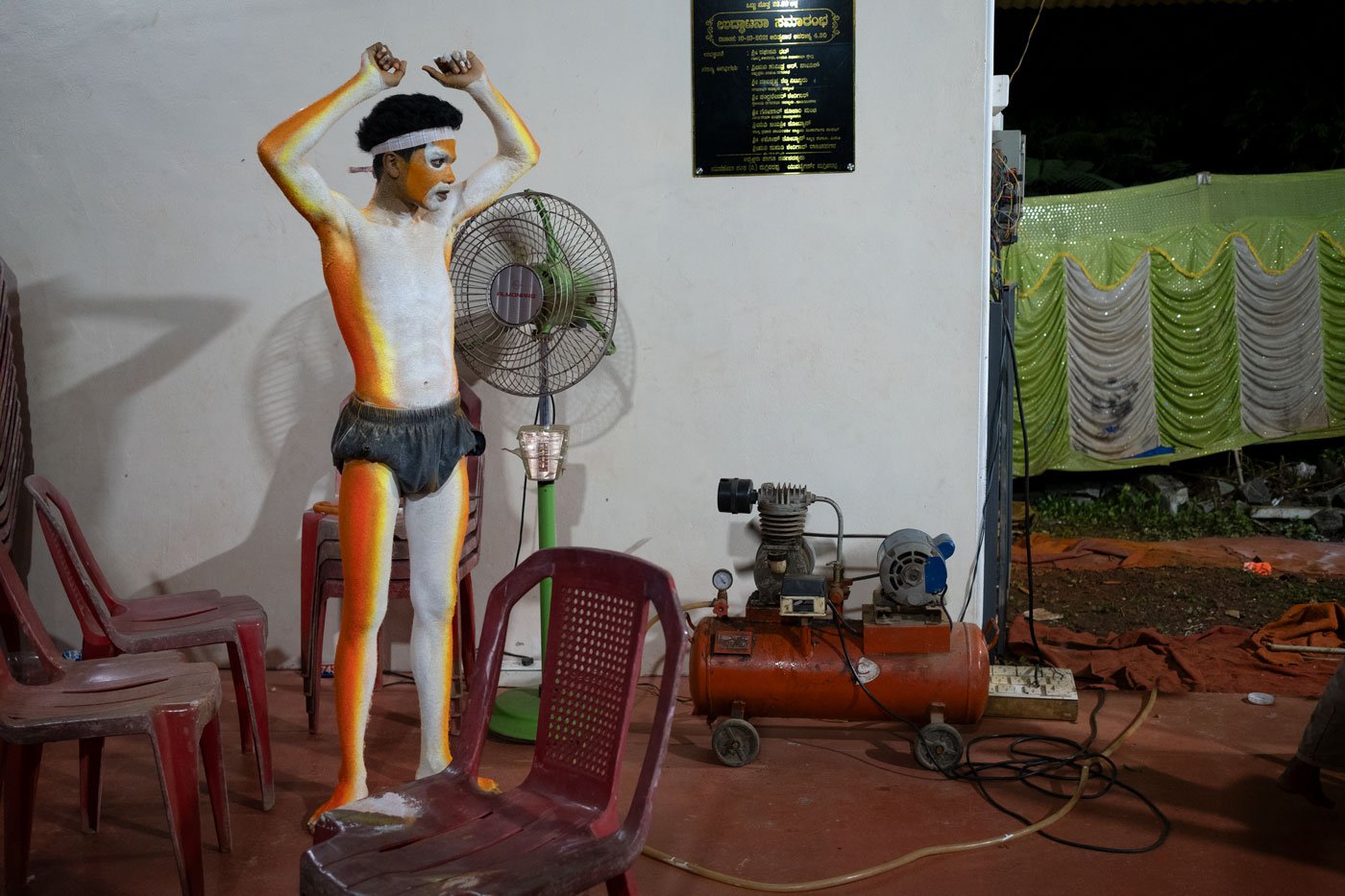 Ayush Nayak is one of many young boys and girls in coastal Karnataka who paint their bodies in brightly coloured stripes in preparation for pili vesha , a folk dance performed during the festivals of Dussehra and Janmashtami