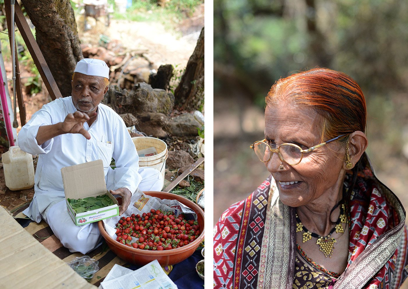 Old couple selling strawberries