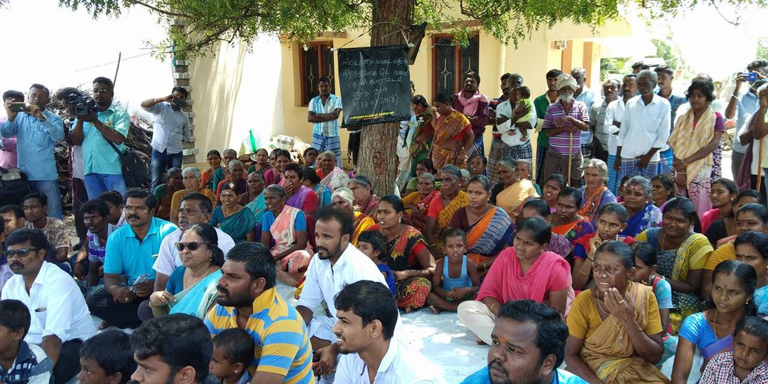 Sterlite protest within the Kumareddiahpuram village which started in February 2018. The first photo has a black board which says 35th day of the protest on March 18, 2018