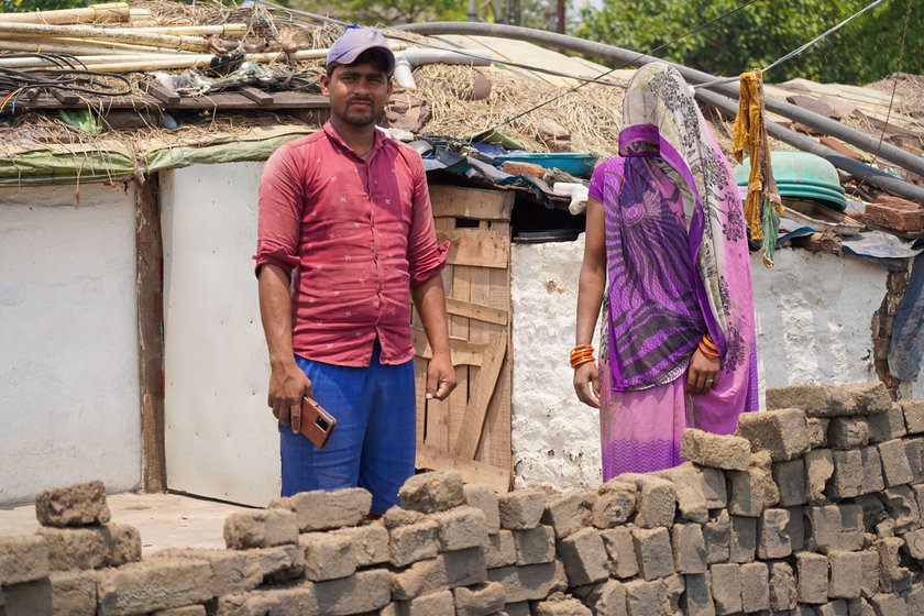 Right: Ramjas is a young labourer from Madhya Pradesh who is here with his wife Preeti. The couple work together at the kiln