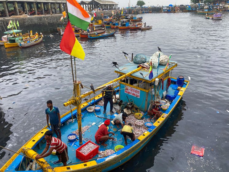 Vandana Koli and Gayatri Patil waiting for the boats to come in at Sassoon Dock. Once they arrive, they will begin determined rounds of bargaining