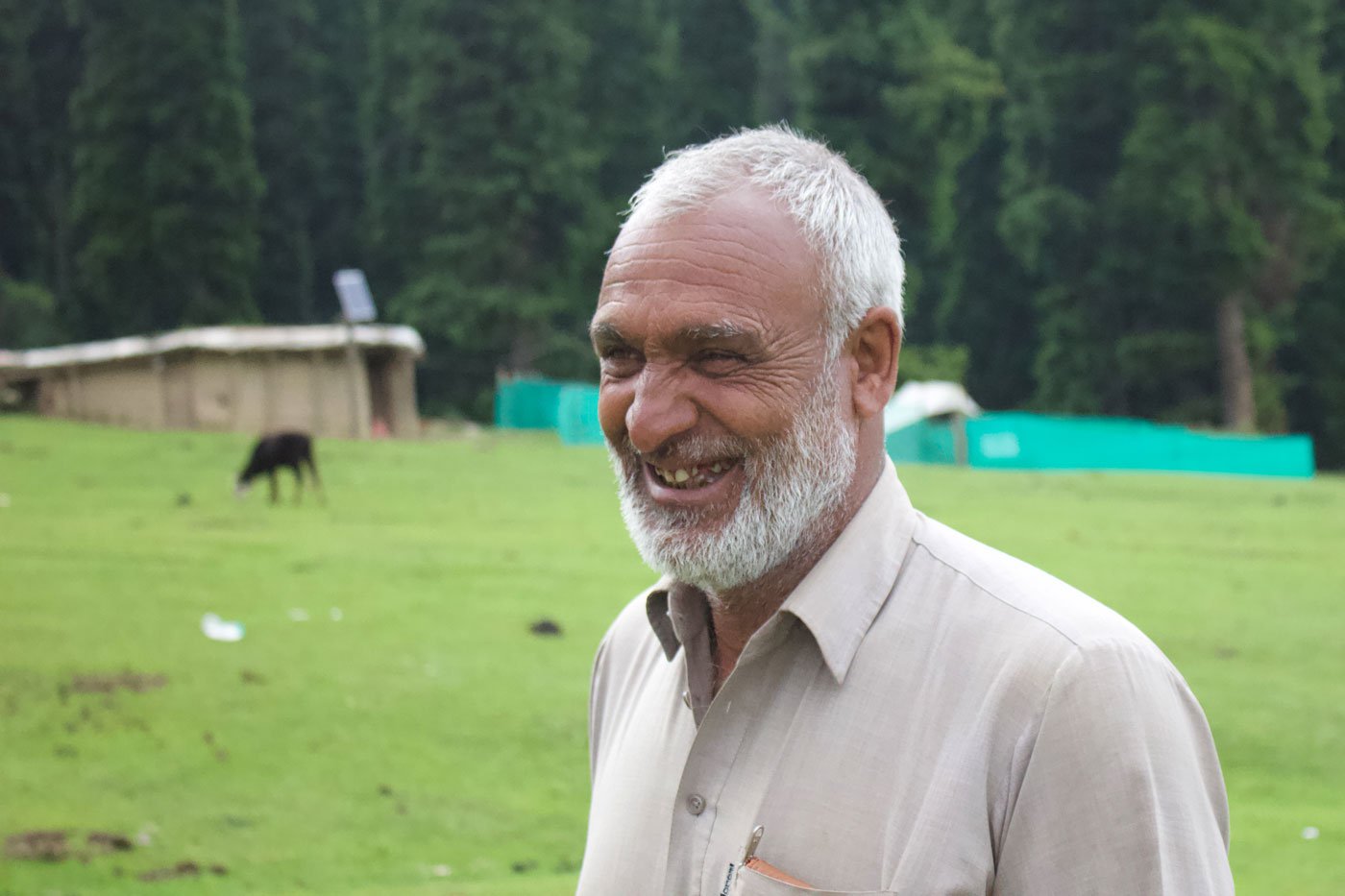 Abdul Rashid Sheikh outside his house in Doodhpathri: 'To build our kotha , we don't cut trees. We only use those that have fallen down during storms'