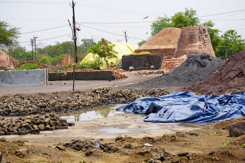 Left: Labourers work at the kiln in the morning and and night, taking a break in the afternoon when temperatures soar.