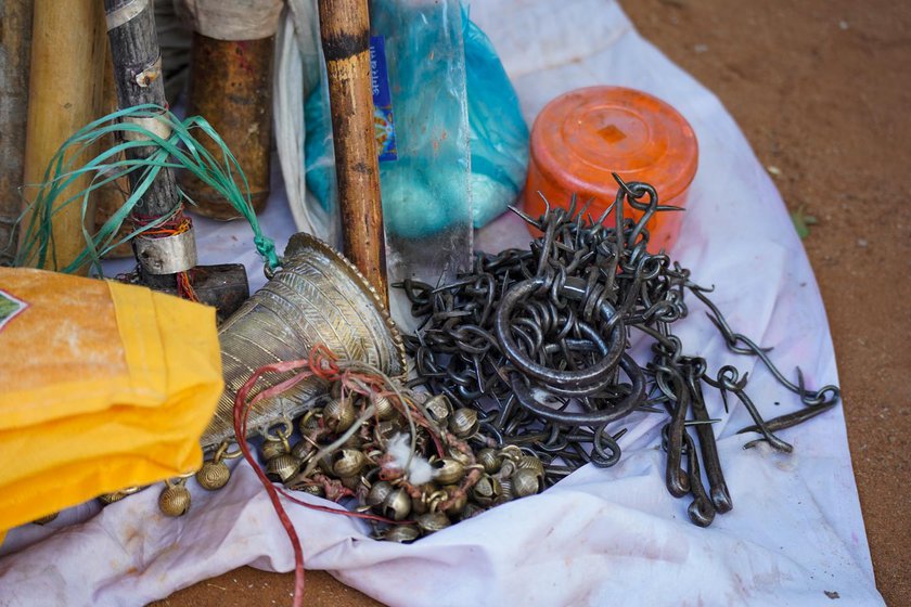 Right: Items used in the deva naach