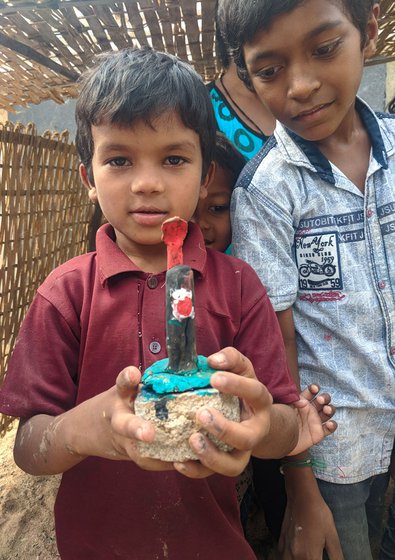 Children in another neighbourhood of Anantapur continue the festivities after Vinayaka Chavithi in 2019