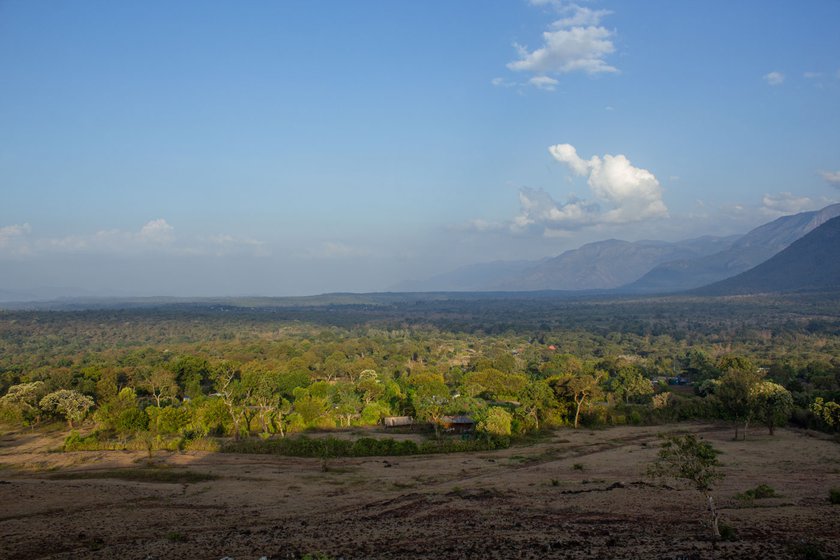 Right: Bokkapuram is green after the monsoons, while the hills take on a blue hue