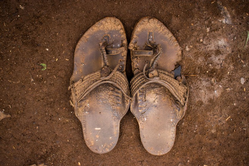 Right: The Kolhapuri chappal , greased with castor oil, which Narayan used several years back