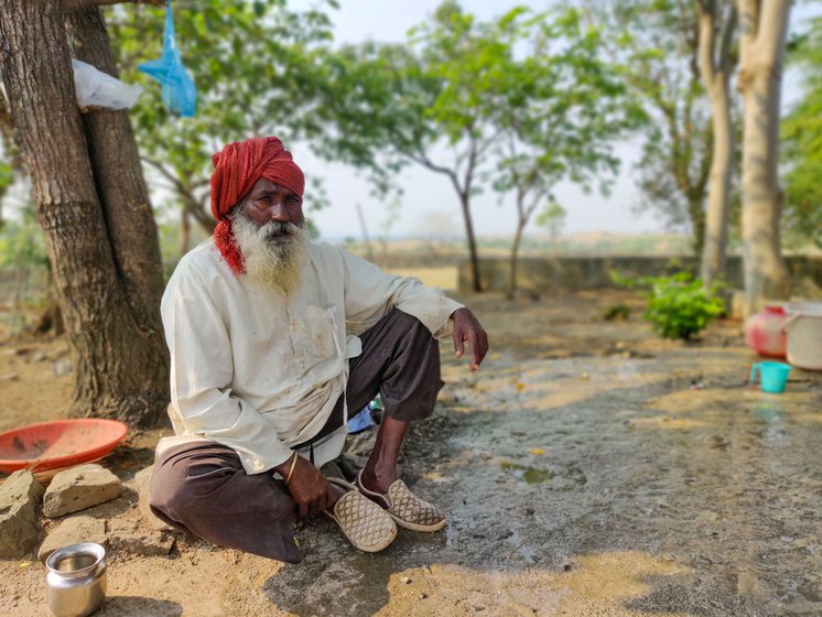 Left to right: Rama, in the shade of a tree outside his house, his mother Adilbai, and daughter Radhika (Ganesh's wife)