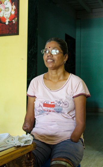 Pratibha Hilim with her son Sumeet and daughter Madhuri, who says, 'We tell her we are there for you. We children will become your arms and legs'

