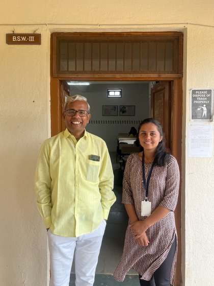 Asha with Professor Ghanshyam Darane (left) who has been her mentor. ' Even though my relatives deem a degree in Social Work inferior, it has been very rewarding for me,' she says