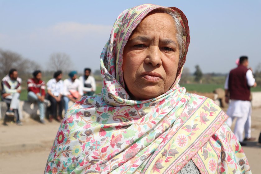 Left: Devinder Kaur has come with her family from Landran village in Sahibzada Ajit Singh Nagar district. ' Everyone can see the injustice the government is committing against our children,' she says.