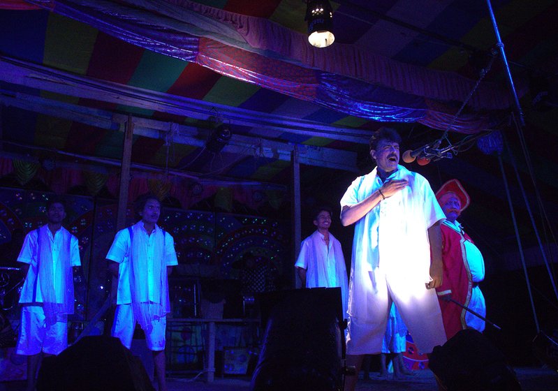 Nitin Kumar, Mangala tai’s younger son, as Bhagat Singh during a dance-drama sequence in the performance in Gogolwadi village, Pune district