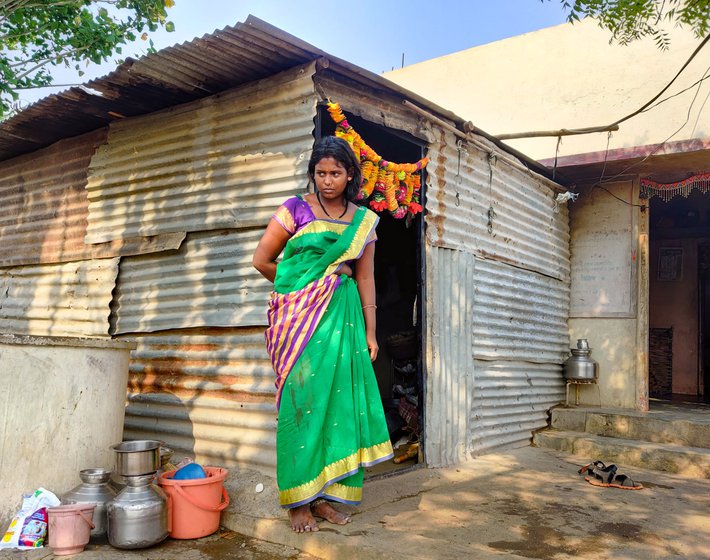 Left to right: Rama, in the shade of a tree outside his house, his mother Adilbai, and daughter Radhika (Ganesh's wife)