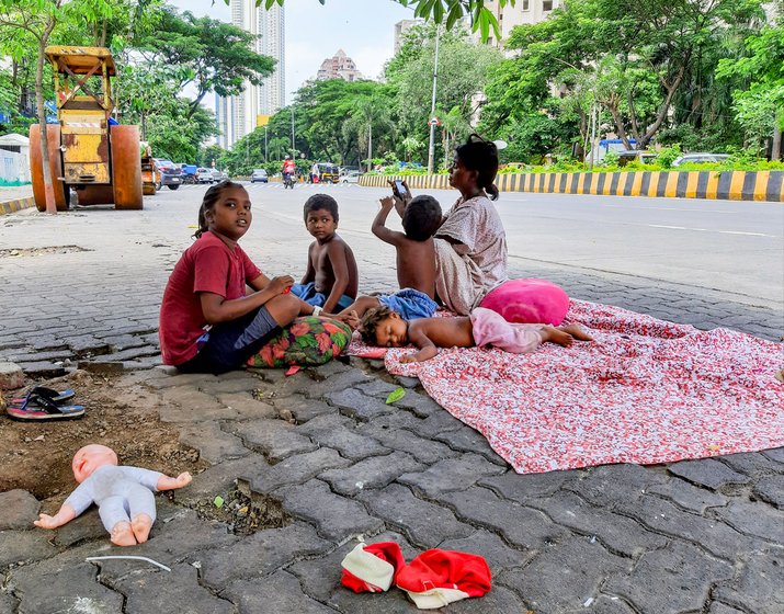 'At least the midday meal kept them going [before the lockdown],' Meena says about her kids. Now the rains have further deleted their resources (right)