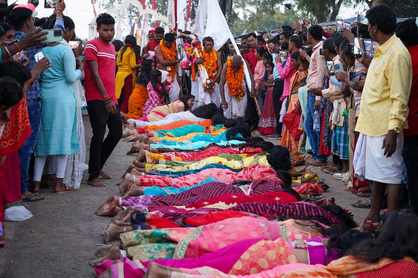 Left: Women visit the madai to seek the blessings of Ma Angarmoti. 'Many of them have had their wishes come true,' says Ishwar Mandavi, a tribal leader and activist.