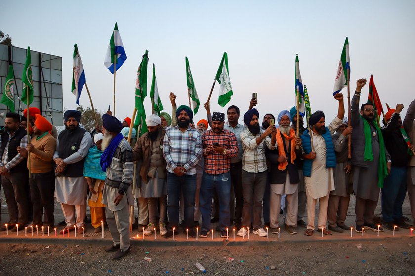 At the candle light march for Shubhkaran Singh. The farmers gathered here say that the Centre has failed them on many counts