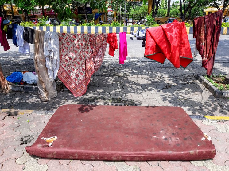 'At least the midday meal kept them going [before the lockdown],' Meena says about her kids. Now the rains have further deleted their resources (right)