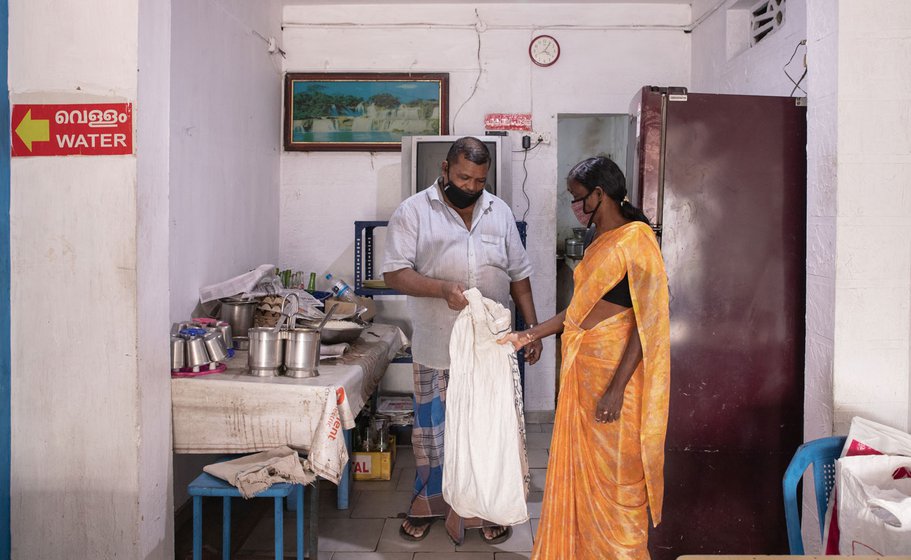 Right: The fresh coconuts are sorted and sold to a local hotel around the corner or to the houses in the neighbourhood