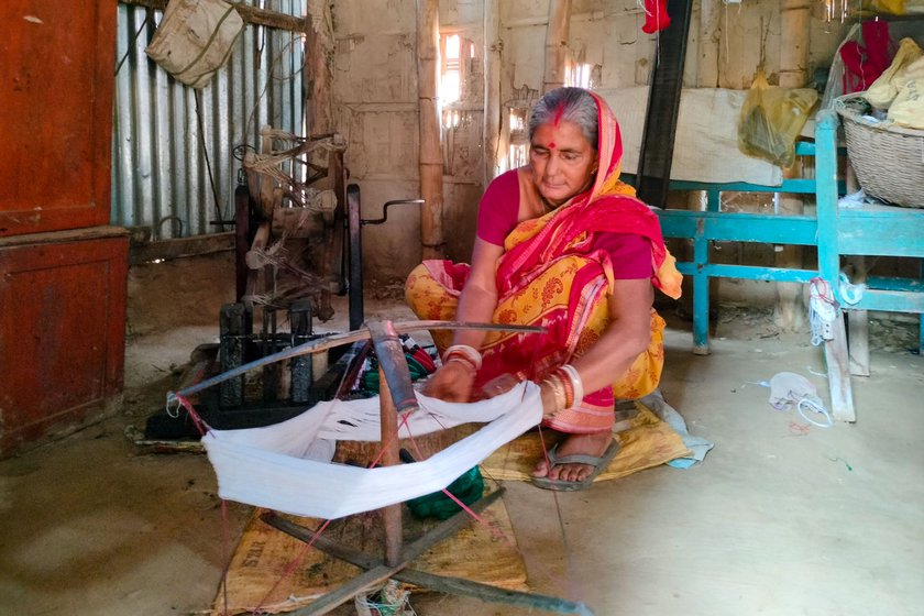 Right: Basana Debnath helps her husband with his work along with performing all the household chores