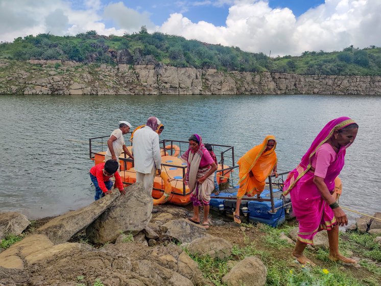 Left: Vatsala Shinde says she has fallen into the river quite a few times while climbing into the rafts. Right: Getting off from a raft is as difficult as getting on it