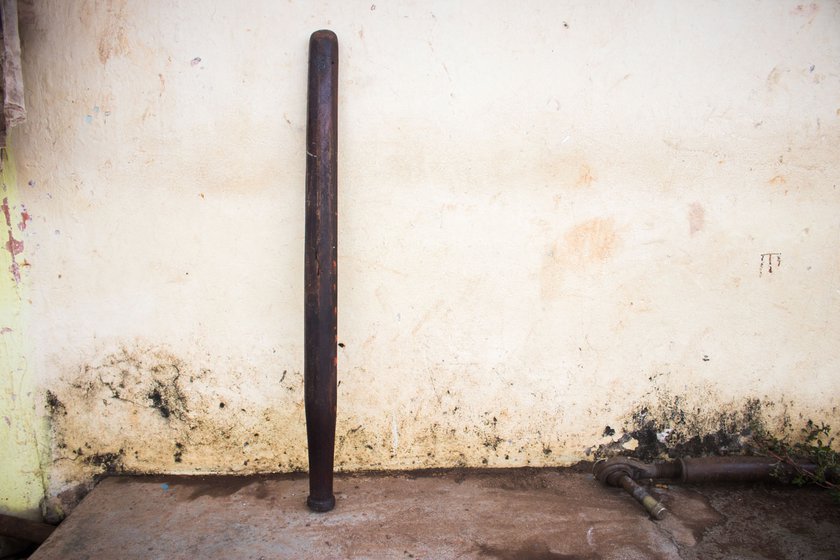 Right: A musal made of sagwan wood is used to crush castor seeds.