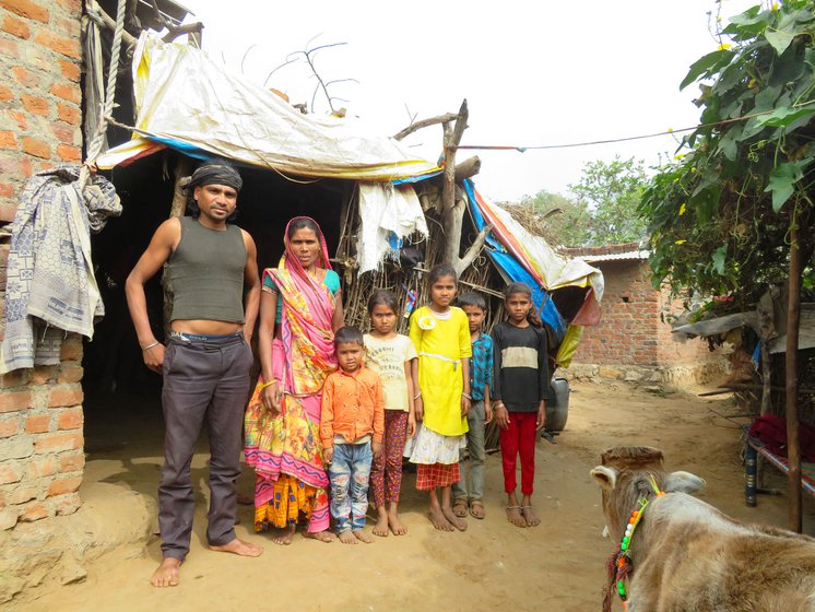 Left: Maria Paaru has been migrating annually with her husband Paaru Damor since they married 15 years ago. Maria and Paaru with their family at home (right) in Dungra Chhota, Banswara district