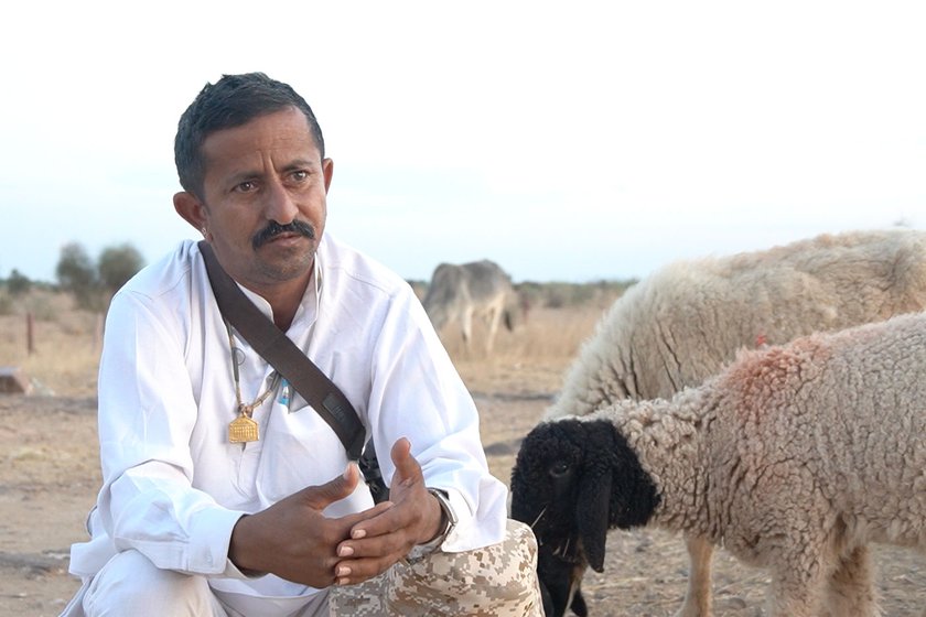 Right: Sumer Singh Bhati in his village Sanwata in Jaisalmer district