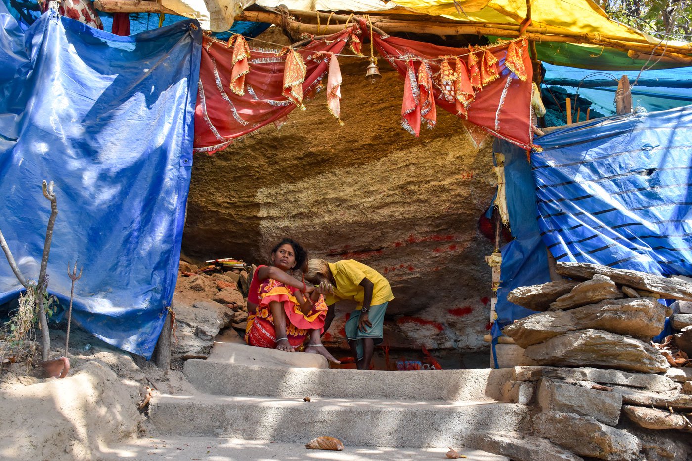 One of the caves called ' Chand gufa'. In the caves sacred stones are being worshipped by the Adivasis for centuries before the temple came into existence