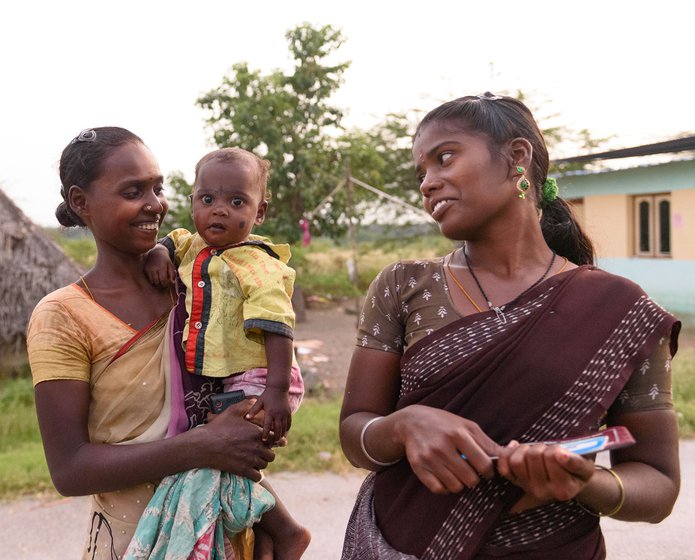 R. Vanaja with M. Ankamma and her child. In 2020, Vanaja and her husband R. Johnson (right) , lost money from their account in a phone scam