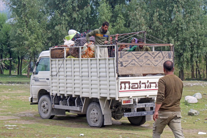 The family of Shakeel are taking along their household items to set up a new home in Baltal before the final destination at Zero point, Zojilla.