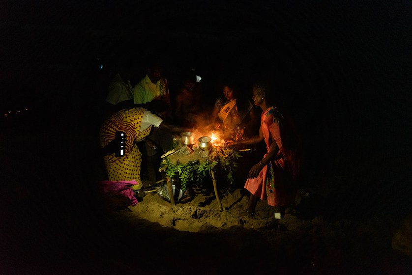 'Our elders say that amma gets angry and goes away to the sea,' says V. Saroja, Jayaram’s maternal grandmother, 'then we have to pray for her to return.' On the beach, building seven steps in the sand, they place their offering to the goddess Kanniamma, which includes flowers, coconuts, betel leaves, puffed rice and rice flour sweetened with jaggery