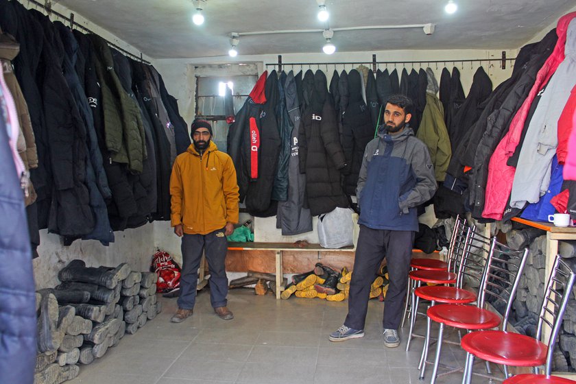 Right: Fayaz Ahmed (left) and Firdous Ahmad (right) are hoping that it will snow and business will pick up