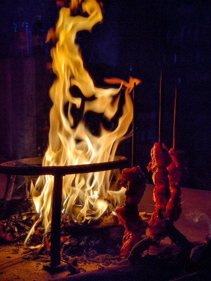 Smoked chicken skewers called kukura khorika