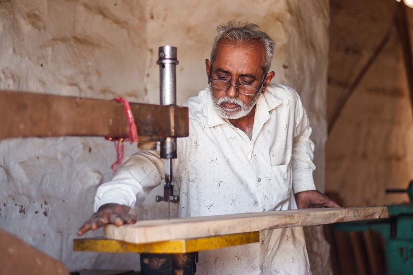 Left: To make the doors, Anoparam uses electrical tools and machines.