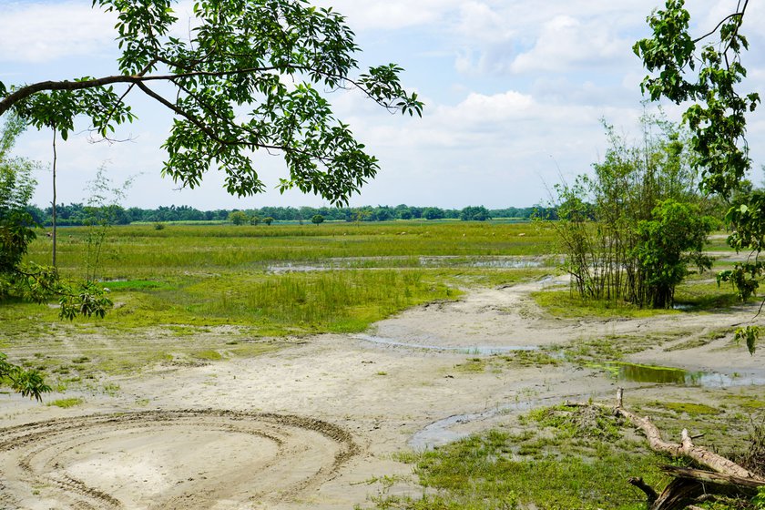 Right: The sowing season has not started as the land is covered in sand