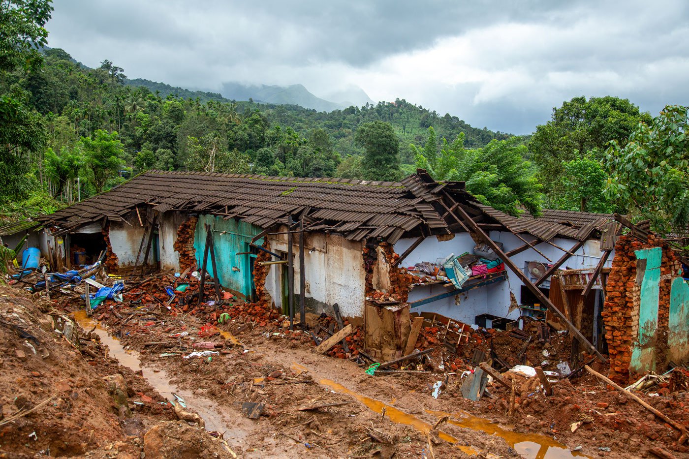 The homes of tea estate workers in Wayanad were severely damaged