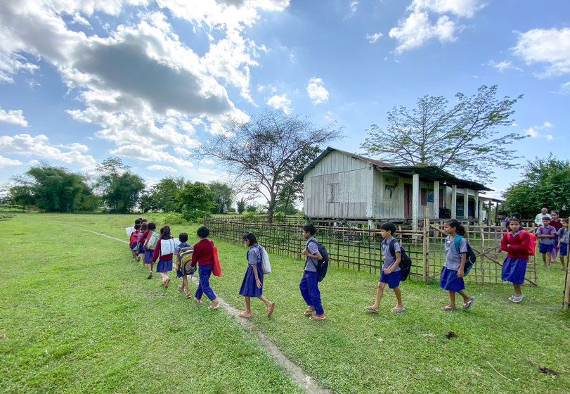 Walking out of the school, towards home