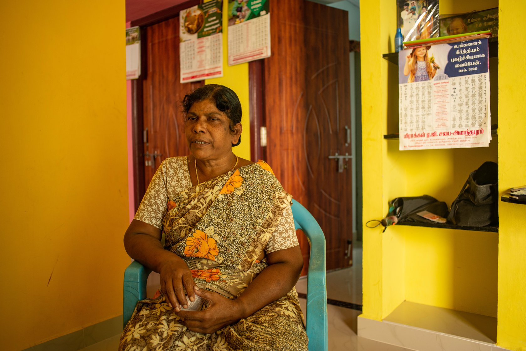 Lili Pushpam in her rented house in the Dalit colony in Manamathy village. A health worker, she says it is a difficult task to allay misconceptions about mental health care in rural areas. Lili is herself struggling to get the widow pension she is entitled to receive