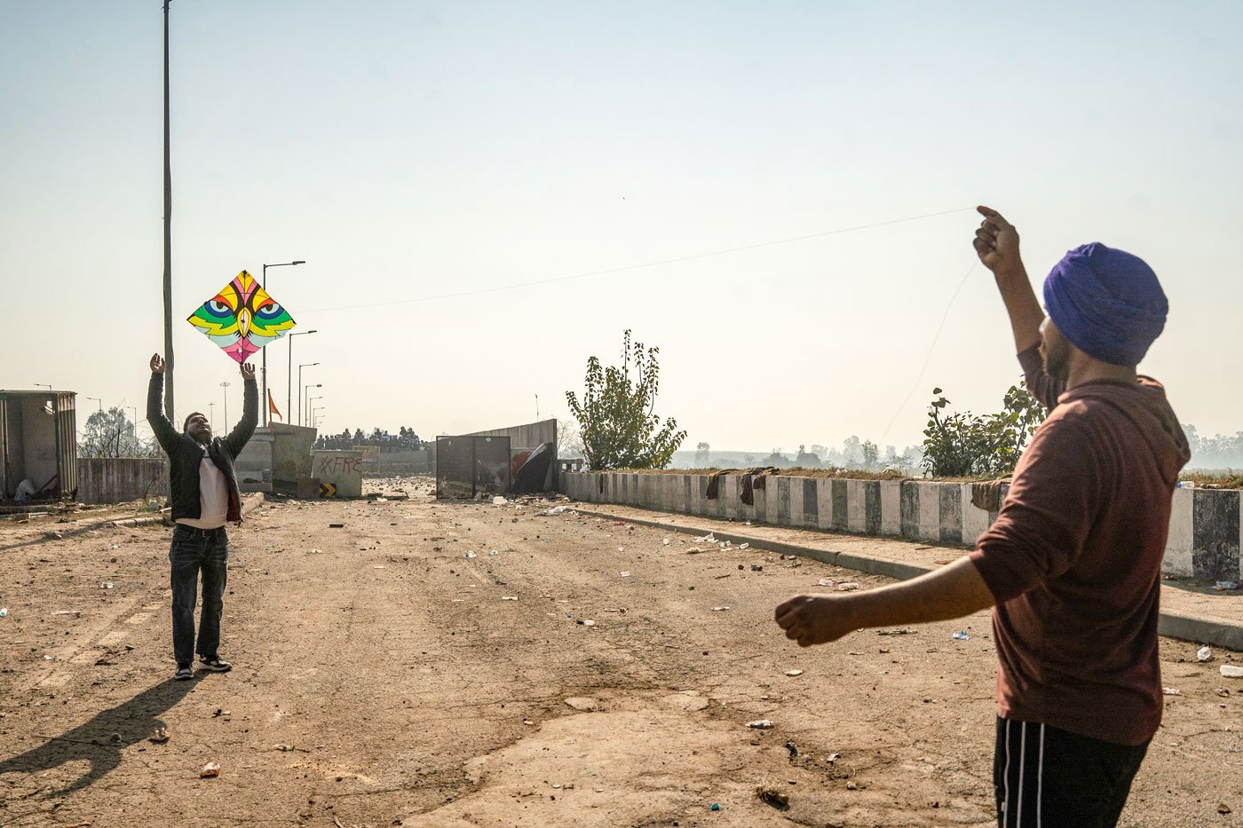 Farmers preparing to fly kites to tackle the drone that fires tear shells