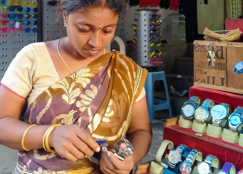 Polamarasetty Padmaja’s is perhaps the only woman doing this work in Visakhapatnam; her friend’s brother, M. D. Mustafa (right), taught her this work