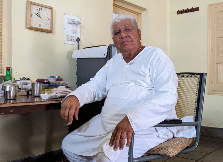 Right: Jugal Kishore, Secretary of the Shri Jagdamba Seva Samiti, a trust that runs the temple, library and cow shelter