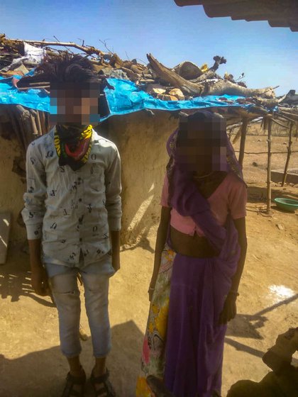 Left: Mukesh and Ramli at home in Baroliya.'We have to work even now,' says Ramli. Right: Women in Baroliya usually work at local construction sites (file photo)

