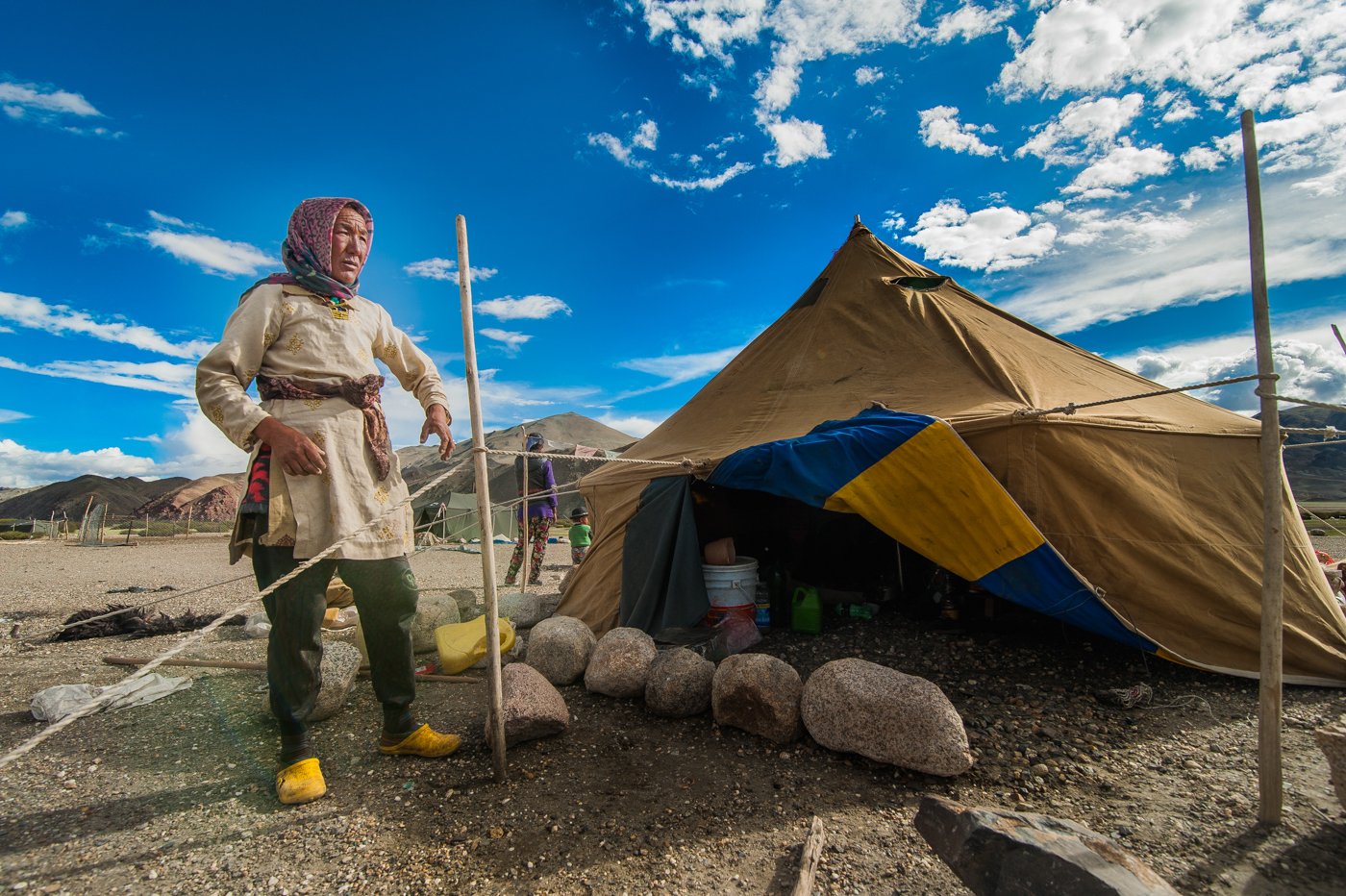 Dohna pitching her family’s tent in a highland summer pasture in Hanle valley, Ladakh