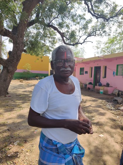 Left: M. Muthu, the chief executive of the temple in Koovalapuram dedicated to a holy man revered in village folklore. Right: T Selvakani (far left) with his friends. They campaign against the 'iscriminatory 'guesthouse' practice but with little success