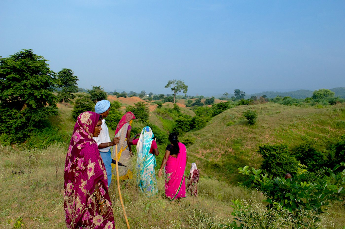 Women walking down hill