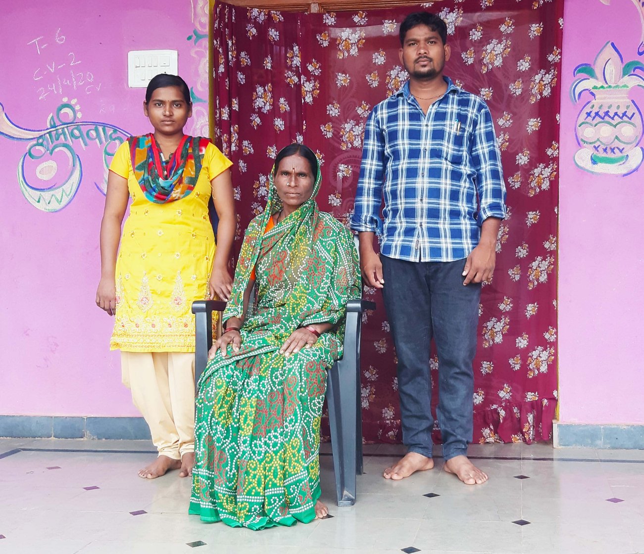 Left: Pritam Kempe with his mother Laxmi Kempe and sister Pooja in Kamthana. Right: Mallamma Madankar of Taj Sultanpur village in Gulbarga district. Both put their career plans on hold and tried their hand at daily wage labour