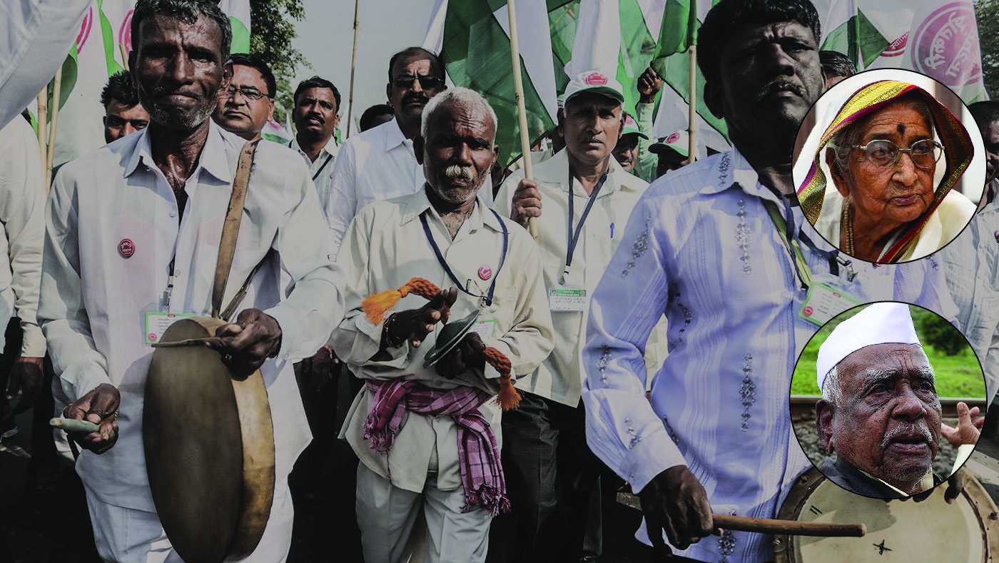 Poster with faces of freedom fighters and images from the march at Delhi